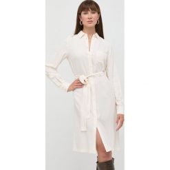 Pinko sukienka z domieszką jedwabiu kolor beżowy mini prosta. Brązowe sukienki Pinko, na co dzień, bez wzorów, z materiału, bez kołnierzyka, bez ramiączek, maxi. W wyprzedaży za 929.99 zł.