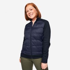 Kurtka do golfa damska CW900 hybrydowa. Niebieskie kurtki INESIS, l, bez wzorów, z dzianiny, eleganckie, bez kaptura. Za 179.99 zł.