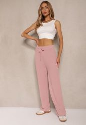 Różowe Spodnie o Szerokim Kroju High Waist Savianne. Czerwone jeansy Renee, bez wzorów, z jeansu, z podwyższonym stanem. W wyprzedaży za 39.99 zł.