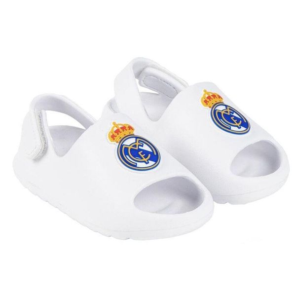 Real Madryt klapki sandały na rzep beach pool flip flops białe. Białe klapki Real Madrid, bez wzorów, bez obcasa, bez zapięcia. Za 99.00 zł.