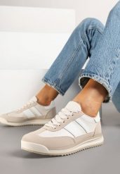 Beżowe Sneakersy Klasyczne Tenisówki z Przeszyciami Kelluria. Brązowe trampki Born2be, bez wzorów, z jeansu, eleganckie, bez zapięcia. W wyprzedaży za 72.24 zł.