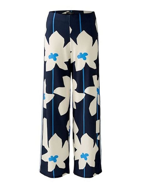 Oui Spodnie w kolorze granatowym rozmiar: 36. Niebieskie spodnie materiałowe Oui, bez wzorów, z materiału, z podwyższonym stanem. Za 122.09 zł.