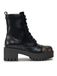 Guess Trzewiki FL8WAP ELE10 Czarny. Czarne botki Guess, z aplikacjami, ze skóry, bez obcasa, na słupku, bez zapięcia. Za 459.99 zł.