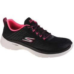 Buty do chodzenia damskie, Skechers Go Walk 6 - Stunning Glow. Czarne buty treningowe Skechers, bez wzorów, z materiału, przed kostkę, bez zapięcia, trekkingowe. Za 199.99 zł.