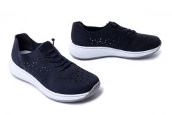 RIEKER N5556-14 blue, półbuty damskie. Niebieskie półbuty wsuwane Rieker, na lato, bez wzorów, bez obcasa. Za 254.92 zł.