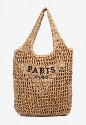 Ciemnobeżowa Torebka Shopper z Plecionką i Napisami Navessa. Brązowe shopper bag Born2be, bez wzorów, klasyczne, bez dodatków. W wyprzedaży za 110.49 zł.