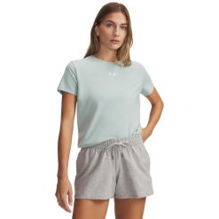 Koszulka bawełniana damska Under Armour Rival Core SS. Niebieskie t-shirty sportowe Under Armour, l, bez wzorów, z bawełny, bez ramiączek, na fitness i siłownię. Za 129.45 zł.