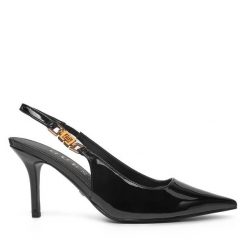 Sandały Guess. Czarne sandały Guess, z aplikacjami, bez obcasa, na szpilce, bez zapięcia. Za 739.99 zł.