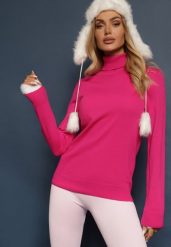 Fuksjowy Klasyczny Golf ze Ściągaczami przy Rękawach Felinia. Czerwone swetry Renee, m, z aplikacjami, z jeansu, biznesowe, bez ramiączek. W wyprzedaży za 63.99 zł.