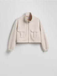 Kurtka oversize z imitacji zamszu - złamana biel. Kurtki Reserved, l, bez wzorów, bez kaptura. Za 159.99 zł.