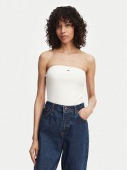 Tommy Jeans Top DW0DW22263 Biały Slim Fit. Białe topy Tommy Jeans, m, bez wzorów, z bawełny, bez kołnierzyka, bez ramiączek. Za 149.99 zł.