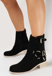 Czarne Botki w Stylu Boho z Ażurową Cholewką i Klamerkami Anevri. Czarne botki Born2be, w ażurowe wzory, boho, bez obcasa, na płaskiej podeszwie, bez zapięcia. W wyprzedaży za 134.99 zł.