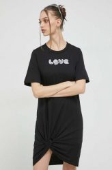 Love Moschino sukienka bawełniana kolor czarny mini prosta. Czarne sukienki Love Moschino, na co dzień, bez wzorów, z bawełny, bez kołnierzyka, bez ramiączek, mini, proste. Za 819.99 zł.