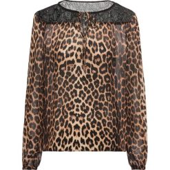 Bluzka z koronką i nadrukiem w cętki leoparda bonprix brązowo-czarno-kremowy wzorzysty. Bluzki marki bonprix. Za 79.99 zł.