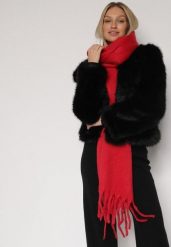 Czerwony Szalik z Frędzlami Owedarria. Czerwone szaliki i kominy Born2be, bez wzorów, z dresówki, eleganckie. Za 44.99 zł.