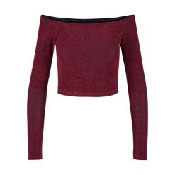 Cekinowy sweter damski z długim rękawem i odkrytymi ramionami Urban Classics. Brązowe swetry Urban Classics, na zimę, bez wzorów, z materiału, bez ramiączek. Za 142.00 zł.