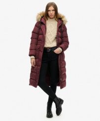 Długi płaszcz z futerka sztucznego Everest. Fioletowe płaszcze Superdry, s, bez wzorów, bez kaptura. Za 808.85 zł.