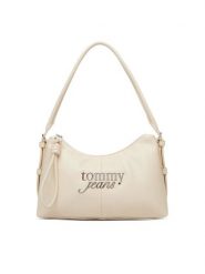 Tommy Jeans Torebka Metal Logo Shoulder Bag AW0AW18468 Biały. Białe torebki klasyczne Tommy Jeans, bez wzorów, z jeansu, bez dodatków. Za 409.99 zł.