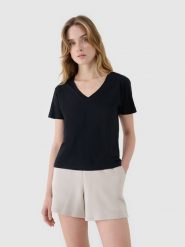 4F T-shirt oversize z modalem damski - czarny S. Czarne t-shirty 4f, s, bez wzorów, z bawełny, klasyczne, bez kołnierzyka, bez ramiączek. W wyprzedaży za 39.99 zł.
