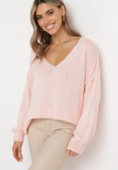 Różowy Sweter z Szerokimi Rękawami Armananis. Czerwone swetry Born2be, bez wzorów, z dzianiny, bez ramiączek. W wyprzedaży za 84.99 zł.