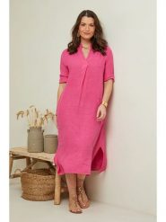 Curvy Lady Lniana sukienka w kolorze różowym rozmiar: 48/50. Różowe sukienki Curvy Lady, bez wzorów, ze lnu, klasyczne, bez kołnierzyka, bez ramiączek, midi. Za 160.58 zł.