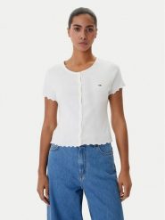 Tommy Jeans Bluzka DW0DW20377 Biały Slim Fit. Białe bluzki Tommy Jeans, xxs, bez wzorów, z bawełny, bez kołnierzyka, bez ramiączek. Za 169.99 zł.