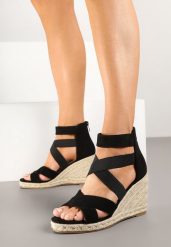 Czarne Sandały Vices na Plecionym Koturnie w Stylu Boho Telomaris. Czarne sandały Born2be, bez wzorów, boho, bez obcasa, na koturnie, bez zapięcia. Za 119.99 zł.