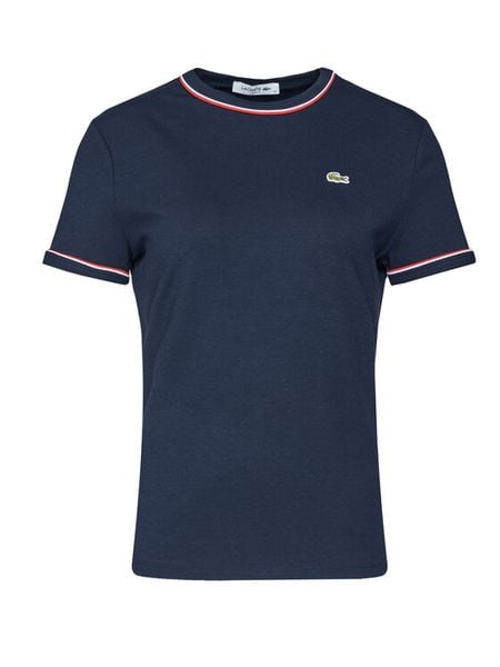 Lacoste T-Shirt TF5289 Granatowy Slim Fit. Niebieskie t-shirty Lacoste, bez wzorów, z bawełny, bez kołnierzyka, bez ramiączek. Za 209.99 zł.