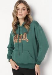 Ciemnozielona Bluza Ocieplona z Kapturem i Nadrukiem Wesa. Zielone bluzy Born2be, na zimę, l, bez wzorów, z dzianiny, casualowe, bez ramiączek, z kapturem. W wyprzedaży za 76.49 zł.