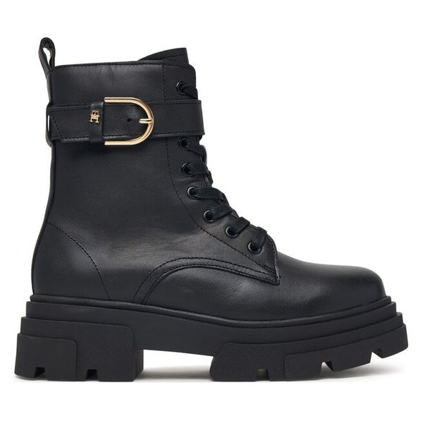 Trapery Tommy Hilfiger. Czarne traperki Tommy Hilfiger, bez wzorów, bez obcasa, bez zapięcia. Za 799.99 zł.