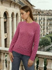 Ażurowy sweter z wiskozą - różowy. Czerwone swetry Sinsay, l, w ażurowe wzory, z wiskozy, bez ramiączek. Za 49.99 zł.