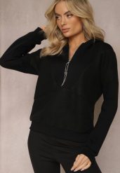 Czarna Bawełniana Bluza z Suwakiem i Kapturem Irise. Czarne bluzy Renee, bez wzorów, z bawełny, casualowe, bez ramiączek, z kapturem. W wyprzedaży za 75.99 zł.