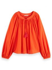 Scotch & Soda Bluzka w kolorze czerwonym rozmiar: 40. Czerwone bluzki Scotch & Soda, bez wzorów, z bawełny, bez kołnierzyka, bez ramiączek. Za 114.17 zł.