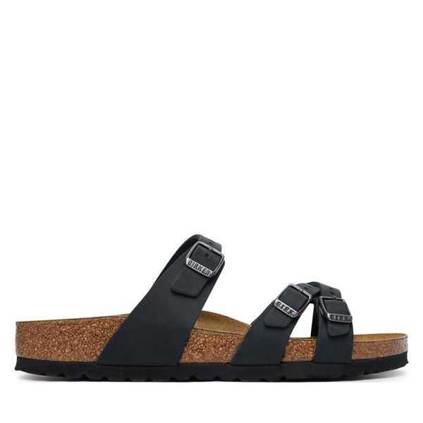 Klapki Birkenstock. Czarne klapki Birkenstock, bez wzorów, bez obcasa, bez zapięcia. Za 549.99 zł.