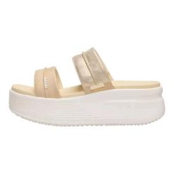 HEYDUDE Damskie Klapki Austin Slide Classic. Brązowe klapki Hey dude, bez wzorów, z materiału, bez obcasa, bez zapięcia. Za 259.00 zł.