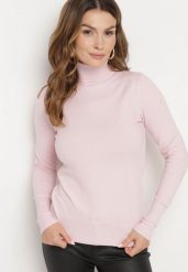 Jasnoróżowy Klasyczny Golf z Wiskozą Izaritha. Czerwone swetry Born2be, s, bez wzorów, z jeansu, eleganckie, bez ramiączek. W wyprzedaży za 42.49 zł.