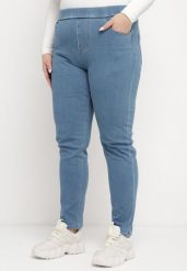 Niebieskie Dopasowane Casulowe Jeansy z Gumką w Pasie Eluneds. Niebieskie jeansy Born2be, xl, bez wzorów, z jeansu, biznesowe. Za 89.99 zł.