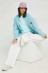 Tommy Jeans spodnie damskie kolor biały szerokie high waist. Białe spodnie materiałowe Tommy Jeans, bez wzorów, z jeansu, z podwyższonym stanem. Za 489.99 zł.
