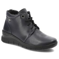 Granatowe Trzewiki Armodo Ocieplane Buty Damskie. Niebieskie botki Armodo, bez wzorów, ze skóry, eleganckie, bez obcasa, bez zapięcia. Za 259.00 zł.