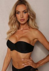 Czarny Biustonosz Bardotka Push Up z Dodatkowym Paskiem Miviene. Czarne biustonosze Renee, bez wzorów. W wyprzedaży za 27.99 zł.