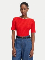 Tommy Hilfiger Sweter Fine Gg Cable Boat WW0WW50103 Czerwony Regular Fit. Czerwone swetry Tommy Hilfiger, m, bez wzorów, z bawełny, bez ramiączek. Za 489.99 zł.