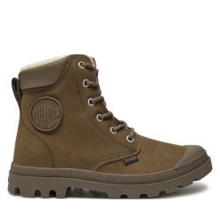 Trapery Palladium. Brązowe traperki Palladium, bez wzorów, sportowe, bez obcasa, bez zapięcia. Za 839.99 zł.