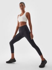 4F Legginsy treningowe 7/8 z wysokim stanem damskie - czarne S. Czarne legginsy 4f, s, bez wzorów, z dzianiny, z podwyższonym stanem, na fitness i siłownię. Za 119.99 zł.