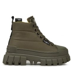 Trapery Palladium. Brązowe traperki Palladium, bez wzorów, bez obcasa, bez zapięcia. Za 799.99 zł.