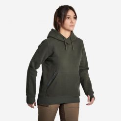 Bluza damska z kapturem. Zielone bluzy z kapturem SOLOGNAC, na jesień, m, bez wzorów, z materiału, z kapturem, outdoorowe. Za 169.99 zł.
