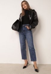 Niebieskie Jeansy o Fasonie Mom Fit 7/8 z Bawełną Kynna. Niebieskie jeansy Born2be, bez wzorów, z bawełny, długie. Za 129.99 zł.