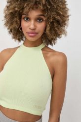 Guess top damski kolor zielony odkryte plecy. Zielone topy Guess, l, z aplikacjami, z dzianiny, bez kołnierzyka, bez ramiączek. Za 149.99 zł.
