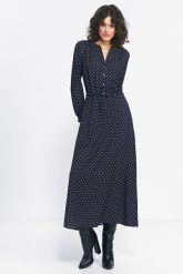 Długa Sukienka z Motywem Grochów - Czarna. Czarne sukienki Nife, l, bez wzorów, z materiału, bez kołnierzyka, bez ramiączek, maxi, rozkloszowane. Za 343.90 zł.