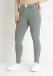 Zielone Spodnie Skinny z Elastyczną Gumką w Pasie i Wsuwanymi Kieszeniami Orlande. Zielone jeansy Born2be, l, bez wzorów, z jeansu. Za 89.99 zł.