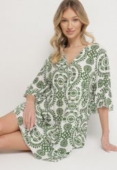Zielona Bawełniana Sukienka Rozkloszowana z Guzikami Janisse. Zielone sukienki Born2be, na co dzień, m, bez wzorów, z bawełny, eleganckie, bez kołnierzyka, bez ramiączek, mini, proste. Za 69.99 zł.